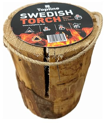 Swedish Fire Torch Instant Fire Wood - Extra Dry Kiln Dried Logs. Perfect for Garden Fire Pit. Can Be Used as a Campfire, Stove or Even a Garden Lantern/Garden Candle.