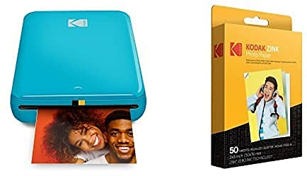 KODAK Step Instant Fotodrucker mit Bluetooth/NFC, Zink-Technologie App für iOS und Android (Blau) druckt Zink Photo Paper, 50 x 76 mm, Sofortbildfilm, 50 Stück