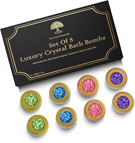 Set di 8 bombe da bagno di lusso, 100% naturali, biologiche, vegane, per la casa, spa, regalo di compleanno, regalo di Natale, oli essenziali profumati