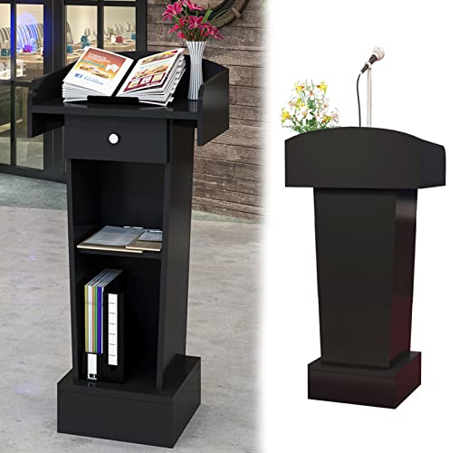 BIBOYA Rednerpult Schwarzes Rednerpult mit Schublade und Ablagefläche, Strapazierfähiges Kanzelpodium für Kirchen/Reden, Rednerpult aus Holz