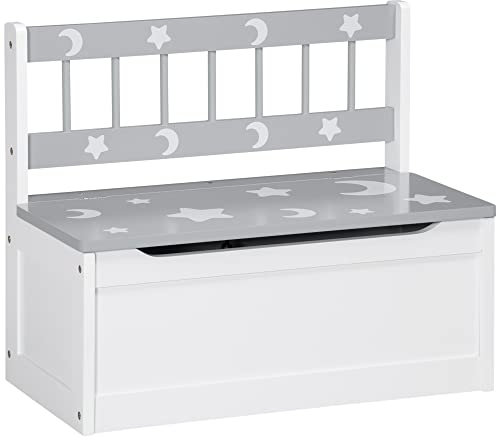ZONEKIZ 2 In 1 Wooden Toy Box, Kids Storage Bench, Toy Chest with Safety Rod - Grey