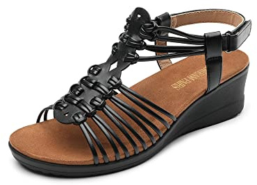 DREAM PAIRS Womens Wedge Sandals,Black,5
