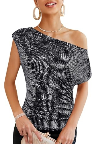 GRACE KARIN Women's Sequin Glitter Party Top for Festive Outfits, black/silver, L