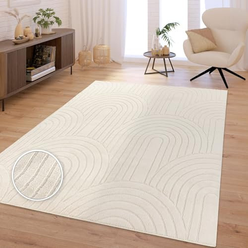 TT Home Wohnzimmer Teppich Schlafzimmer Hochflor Skandinavisch Uni Boho Waschbar, Farbe:Hellbeige Hellcreme, Größe:80x150 cm