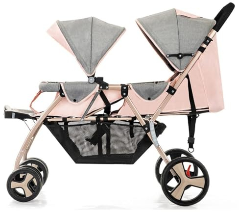 Luxuriöser Zwillingskinderwagen, gemütlicher kompakter Doppelkinderwagen aus Metall mit Tandemsitzen, zusammenklappbarer Kinderwagen aus Metall