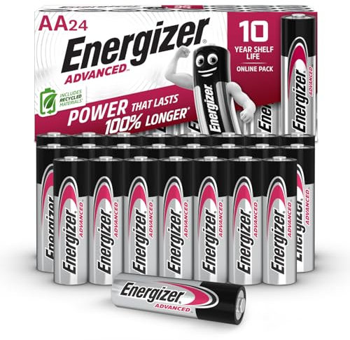 Energizer Advanced - AA Batteries (24 Pack) - Double A Battery 1.5V - Up To 100% Longer Lasting - For High-Drain Devices - 0% Plastic Packaging - 10 Year Shelf Life, Amazon Exclusive