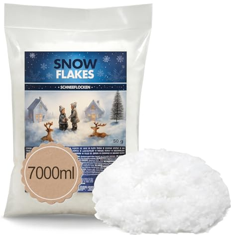 com-four® 100g/7000ml di Neve Artificiale per Decorare e Realizzare lavori creativi - Neve soffice - Neve Decorativa per Natale - Neve ingannevolmente (100 Grammi - Neve Artificiale Grossa)