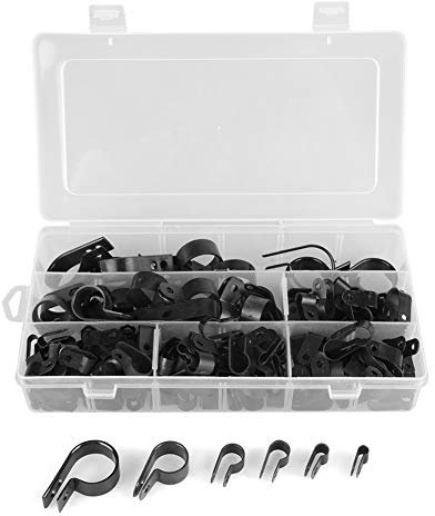 200Pcs P Clips Clamp Assortiment Kit Serre-Cable P Clips Colliers de Serrage Kit de Serre-Cable en Fil Métallique Colliers de Serrage Noir Nylon Plastique pour Fil Cable