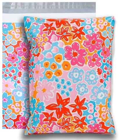 POLYSELLS 100pcs 10x13 Inches Poly Mailers Waterproof & Tear Resistant Mailing Envelopes, Cute Small Business Bags for Clothes, Gifts - Flowers