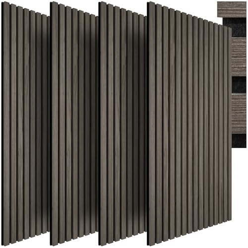 tectake® Paneles de Pared Decorativos MDF, Chapa de Madera Real, Excelente Acústica, Tejido de Fieltro y Madera, Insonorización Acústica Pared - 60 x 120 x 2,1 cm 4 Paneles Roble Gris