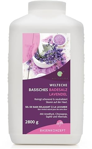 Welhörna Basiskt badsalt lavendel 2 800 g | Avkopplande basbad med naturlig lavendeldoft | 100 % vegansk | Wellness för hud | Främjar avgiftning och hudbalans | Helbad, fotbad, handbad