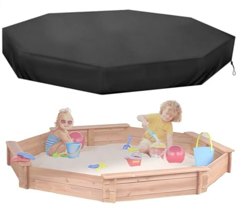 Copertura per Sabbiera Ottagonale, Coperture Impermeabili per Sandbox Outdoor con Cordone di Stringaggio, Oxford 210D Nera 213,4×198,1×23cm