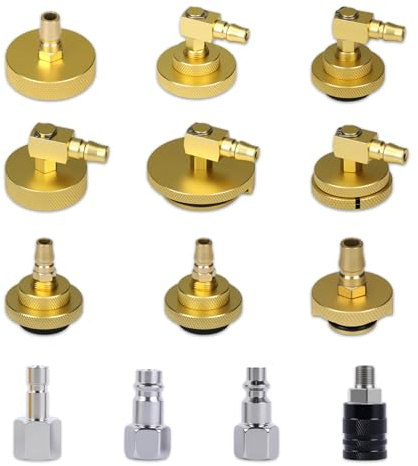 PLAYOCCAR Kit adaptador de cilindro maestro de purga de freno, juego de 9 adaptadores de purga de freno con 1 conector rápido y 3 conectores de especificaciones, para varias series de vehículos.