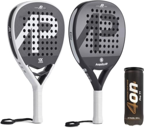 Acapulco 69 - Padelschläger Paddel Tennisschläger-Set | Advanced 2.0 Tour + Elite | 100% Carbon-Schicht, Soft, langlebig, Indoor & Outdoor, 2 Schläger, 3er-Dose Bälle