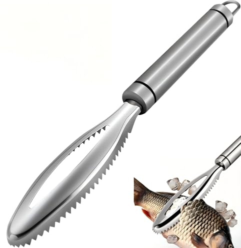 JXAurix rostfritt stål fiskfjällare, fiskfjällborttagare professionell borttagare fisk fjällning sågtand fiskfjällborttagare för hushåll, restaurang, fiskare