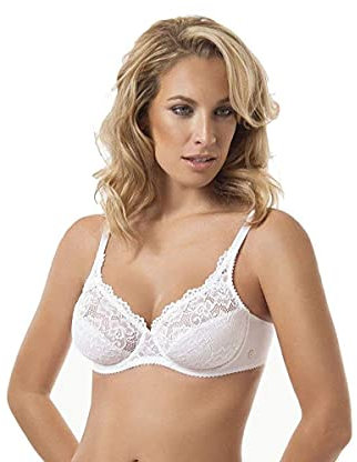 SIELEI, Reggiseno Francese con Ferretto, Realizzato in Morbido Pizzo e Foderato in Cotone, Tante Taglie Disponibili, Spalline Regolabili, Designed in Italy, Color Bianco, Taglia 4C