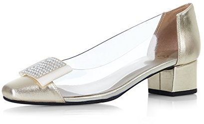 Women's Eye Metallic Patent Leather Ballet Pump Shoes with Diamante Elements F 71 (38.5 EU, Gold)