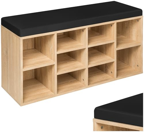 tectake® Panca Scarpiera Ingresso, 103,5x48x30 cm, Portascarpe con Cuscino, Scarpiera Legno Salvaspazio, Mobile Ingresso, Contenitore Scarpe, Armadio Scarpe, Cassapanca - Rovere/Nero