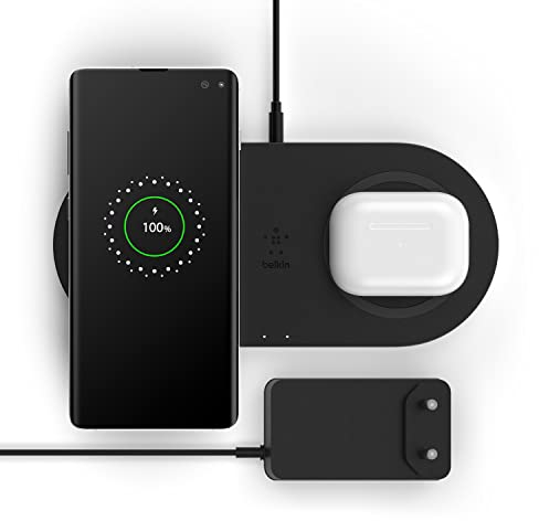 Belkin Wireless Dual Charger with Two Charging Pads, 10W for iPhone 14 Series, Galaxy S22 Series, Pixel 4, 4XL, AirPods and Other Devices