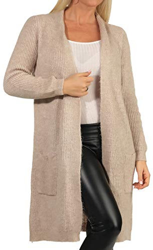ONLY Damen Lange Strickjacke mit Taschen | Stretch Casual Langarm Gerippt | Open Cardigan Noos ONLJADE, Farben:Beige, Größe:XS