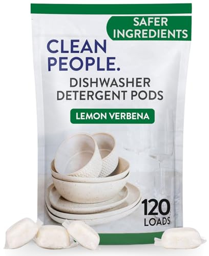 THE CLEAN PEOPLE All Natural Dishwasher Pods - Dishwasher Detergent Pods - Cuts Grease & Rinses Sparkling - Residue-Free - Fragrance Free Dishwashing Pods - Lemon, 120 Pack