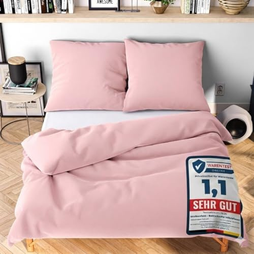 Wolkenfeld Bettwäsche 220x240 cm 3teilig – Rosa - kuschlig weich & bügelfrei – ÖKO-TEX Zertifiziert – Mikrofaser Bettwäsche-Sets 1x Bettbezug 240x240 + 2X Kissenbezug 80x80