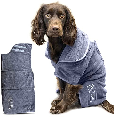 By Lola® - Dog Drying Coat and Robe, Fast-Drying Super Absorbent Pet Towelling Gown - Grey (Medium)
