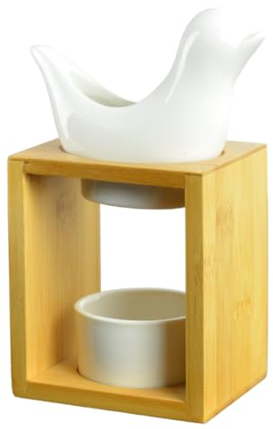 Zen'Arôme - Duftlampe Birdy Weiß - Duftwachs-Brenner - Diffuser für Ätherische Öle und Raumdüfte - Kerzenhalter Aromatherapie - Dekorativer Teelichthalter aus Holz und Keramik - Höhe: 16,5 cm