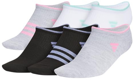 adidas Superlite 3.0 Calzini Sportivi Bambina (6 Paia ) Vestibilità Piatta con Imbottitura Mirata e Compressione Arco Plantare, Calzini No Show, 6 Pezzi, Bianco/Shiny Energy Aqua/Shiny Bliss Rosa, L,