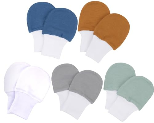 HANA MAMA 5 Pairs 100% GOTS Organic Cotton Baby Scratch Mittens Newborn, Baby Gloves 0-3 Months (0-6M)