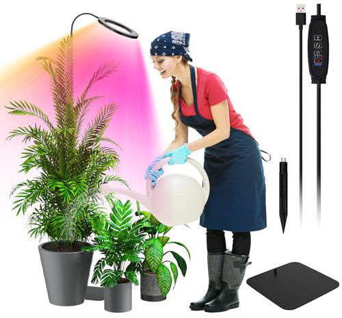 YUYMIKA Grow Lights for Indoor Plants, Full Spectrum Plant Light, Brightness Adjustable LED Growing Lamp with Stand, 3/9/12H Auto On/Off Timer, Idea for Large Small Plant Light (Black)