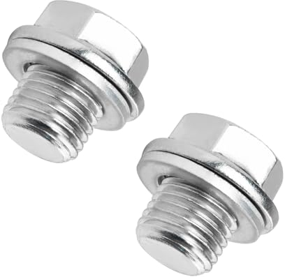 JNNJ 2 Pieces Universal Oil Drain Plug, Oil Drain Plug with Sealing Ring, Steel Sump Nut Bolt, Oil Drain Plug with 2 PCS Gaskets, Leak-Proof Replacement Screw for Most Cars Motorcycle(M12)
