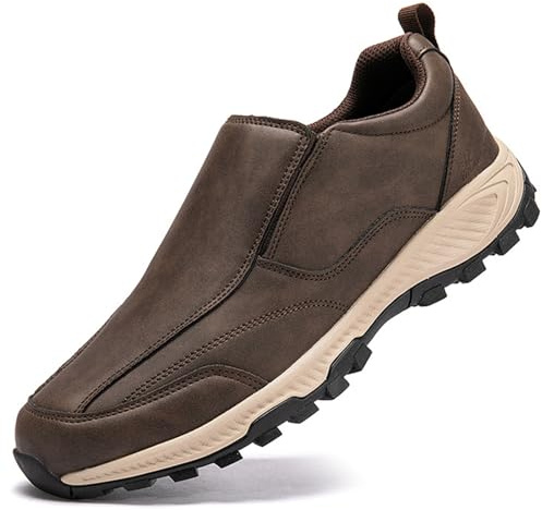 AZMAHT Scarpe Ortopediche Antiscivolo per Cuscino d'Aria in Pelle Impermeabile Scarpe Uomo Sneakers Senza Lacci da Ginnastica Estive Slip On Ortopedici Mocassini,Marrone,42/260mm