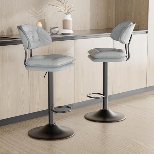 Hawthyhome Barhocker 2er Set, Ergonomische Gepolsterte Barhocker mit Rückenlehne, Verstellbare Doppellagige Barstuhl, für Esszimmer Heimbar Kücheninsel, 2 x Hocker (Hellgrau)