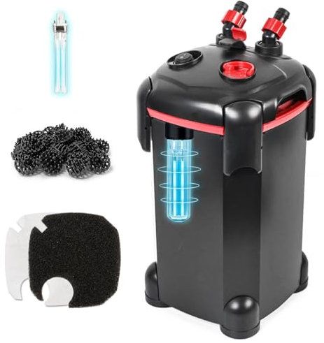 PONDFORSE 265GPH Canister Filter, 3-Stage External Aquarium Filter Ultra-Quiet Water Circulation Cleaning Machine with Media for Fish Tanks and Aquariums Up to 75 Gallons (265GPH)