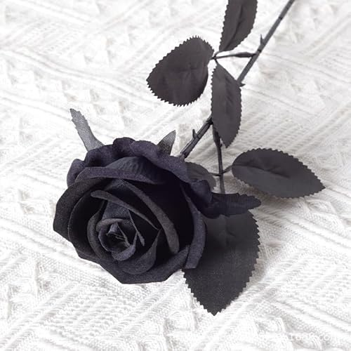 Blausky 1 Stück Künstliche Rosen aus Flanell,51 cm Single Long Stem Fake Rose,Realistische Blume,Ewige Blumen,Brautstrauß,Kunstblumen Rosen,für Hausgarten Party Hotel Büro Dekor,Ganz Schwarz