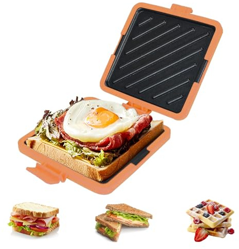 Microwave Toastie Sandwich Maker,Non-Stick Heat Resistant Baking Pan,Silicone Connected Microwave Baking Tray,Dishwasher Safe,Fast Cook Toast Sandwiches Maker for Home Office Travel(Orange)