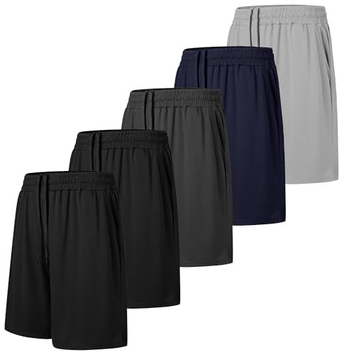 AKKQHH 5er-Pack Sporthose Herren Kurz Laufhose Kurze Hose mit Tasche Laufshorts Atmungsaktiv Schnell Trocknend Sportshorts Jogginghose Herren für Gym Sommer(Schwarz*2+Dg+Db+Hg,L)