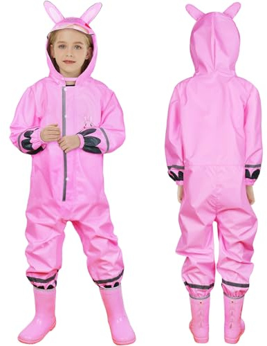 HAGOT Raincoat Hooded Kids Puddle Suit, All in One Waterproof Suit, Lightweight Portable Rainwear Muddy Suit, Reusable Rain Jacket Suit for Childs 5-10 Years