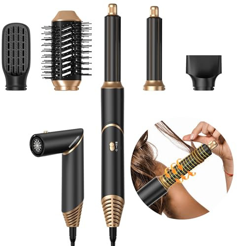 UKLISS 5 in 1 Hair Air Styler mit Luft-Lockenstab Set Haartrockner Warmluftbürste Multistyler 5 in 1 Airstyler Airbrush Hairstyler mit Stylingbürsten Haarstyler Styling Geschenken für Frauen, Schwarz