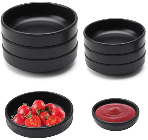 DAWRIS Juego de 6 cuencos para salsa de soja, redondos, para sushi, aperitivos, salsas, hogar y gastronomía (negro mate)