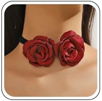 TseenYi Red Flower Choker Necklace Rose Flower Fabric Necklace Large Floral Rose Choker Necklaces Double Flowers Velvet Necklaces Petal Floral Neck Jewelry