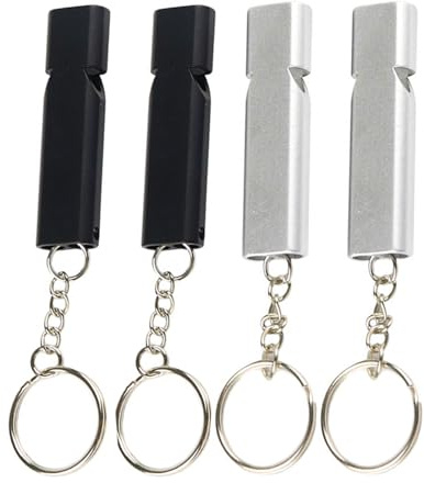 4 Pcs Emergency Survival Whistles for Hiking Camping: 120dB Loud Double Tubes Whistle - Safety whistles with Keychain - Ideal for Outdoor Boating, Backpacking Sports, Dog Training, Emergency Rescue
