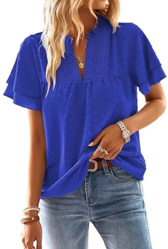 TUUHAW Plus Size Tops for Women Dressy Casual V Neck Royal Blue XXL