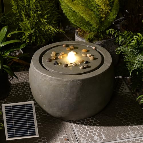 Tankana Solar Water Fountain Outdoor Garden Bubbler Water Feature Fountains Solar Powered with Pebbles for Patio Deck Yard Home Decor Gray, 18 L x 18 W x 11.5 H