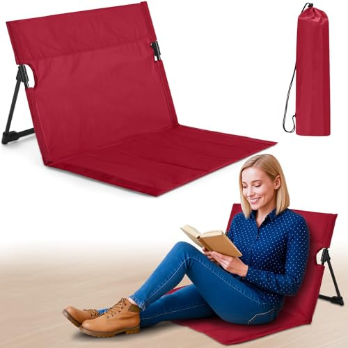 Jetec Extra Large Foldable Floor Backrest Chair Portable Camping Chair with Storage Bag Light Weight Lazy Seat for Indoor Outdoor Bed Ground Park Lawn Concerts Hiking Beach(Red)