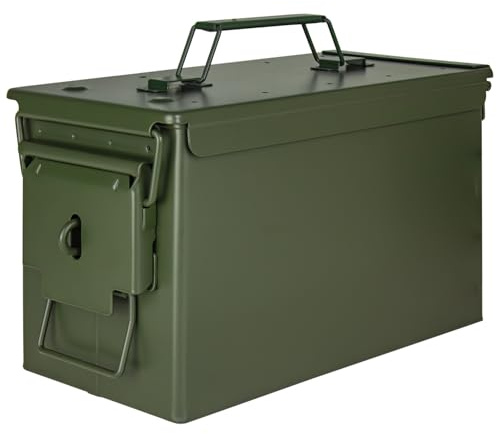 Trucky Ammo - Scatola per munizioni, in metallo, con coperchio, 31 x 16 x 19 cm, colore: Verde militare