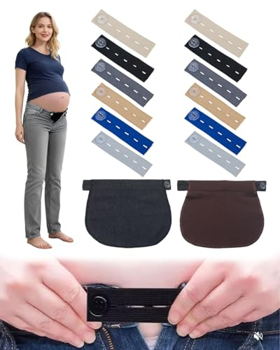 HUVZOR 14 PCS Allarga pantaloni,Allarga Pantaloni Fibbia Di Estensione Regolabile,Bottone Allarga Pantaloni,Estensori Cintura Premaman,Prolunga Pantaloni Gravidanza per Donne Incinte