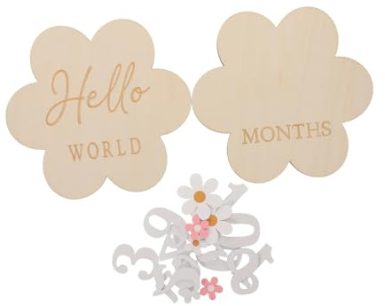 ibasenice Trä-babymilstolpskort Månader Handgjorda Milstolpefoto Rekvisita för Babyshower Nyfödd Tillväxtspårning och Minnesbevarande Elegant Naturmaterial