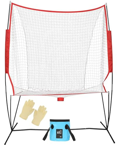 Portable Tennis & Baseball Ball Recovery System Net, 6 x 7ft Portable Polyester Mesh and Fiberglass Frame, Collapsible Pickleball Trainer for Indoor/Outdoor